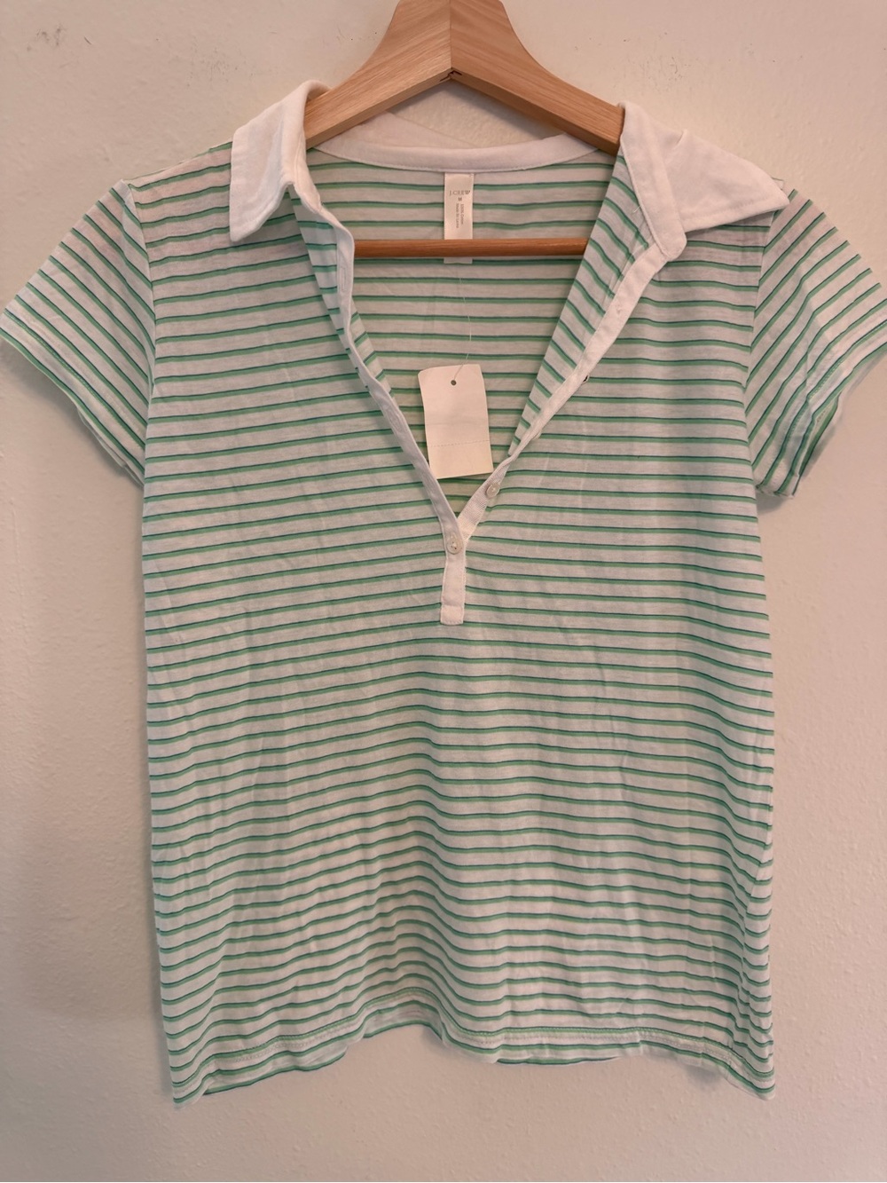 J. Crew White and Mint Green Striped Polo Tee NWT Y2K